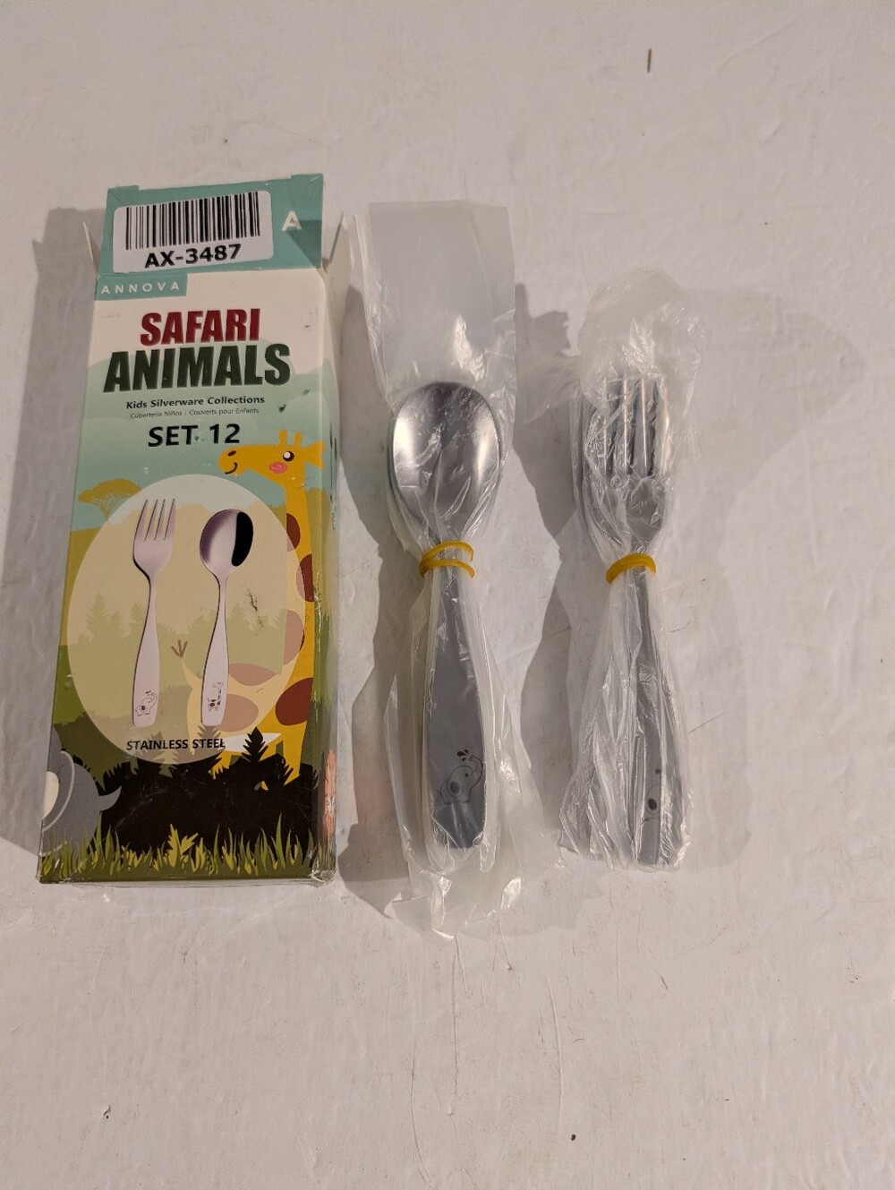 Annova 12 Pieces Safari Animals Kids Silverware Collection Stainless Steel